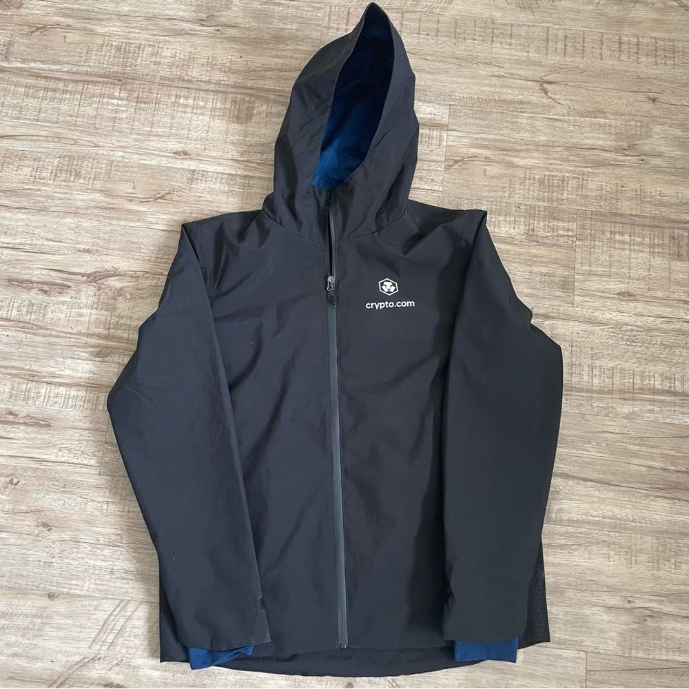Men’s Size L Crypto.com Black Hooded Windbreaker Zip Up Rain Jacket